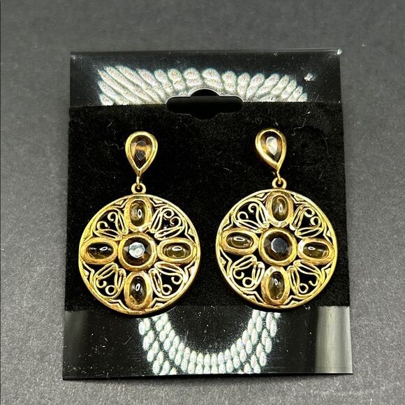 VTG MMA Gold Amber Glass Stones Post Back Earrings - Picture 1 of 6